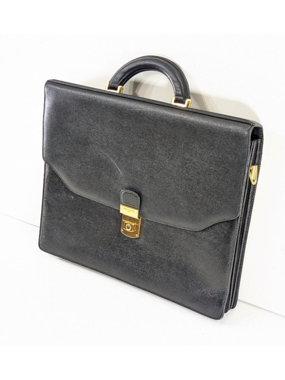 Vintage Black Leather Guy Laroche attache, laptop bag, soft sided business